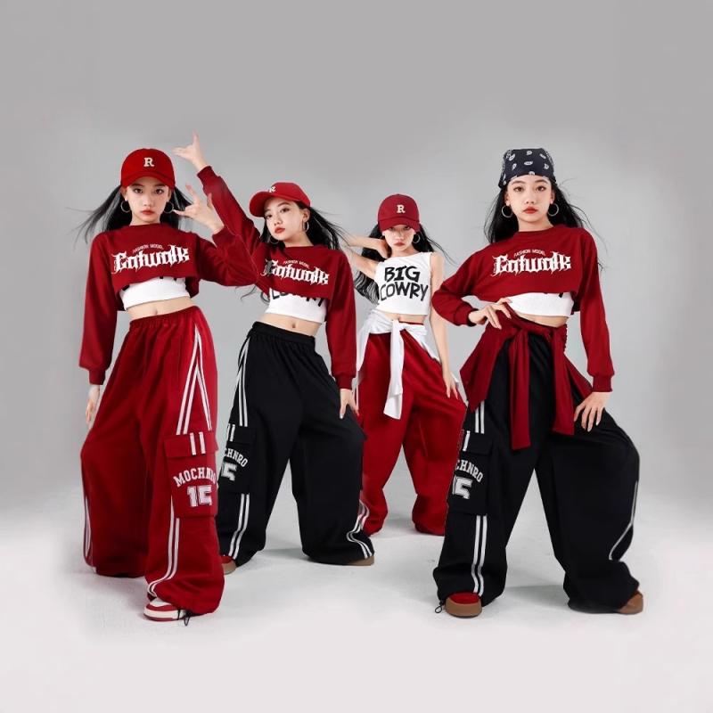 トップス キッズ 女の子 ジャズ ストリート ダンス 長袖 練習着 レッスンウェア 発表会 衣装 パフォーマンス ファッションショー トレンド ポリエステル 春秋