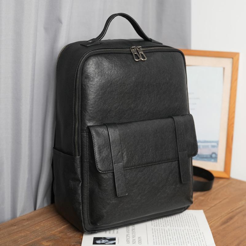 リュックサック バックパック メンズ 男性用 本革 牛革 レザー ビジネス カジュアル 通勤 通学 出張 旅行 大容量 15インチPC対応 丈夫 高級感 ブラック