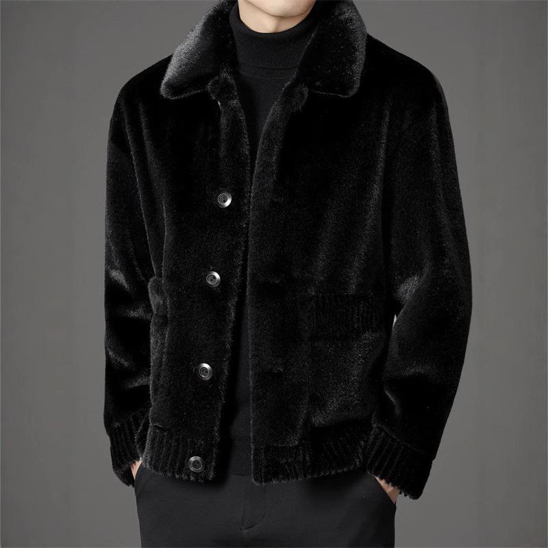 コート メンズ 男性用 テーラードカラー フェイクファー エコファー ミンク調 人工毛皮 厚手 暖かい 防寒 保温 リバーシブル 両面着用 カジュアル 普段使い ゆったり 秋冬 アウター 茶 黒 灰｜あじゅり