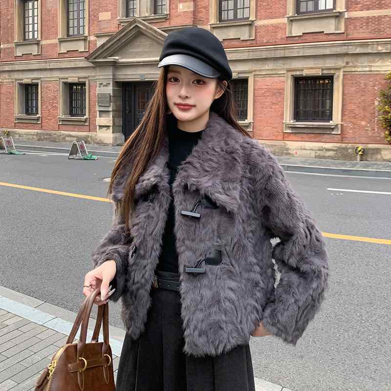 コート レディース トグルボタン ボア フリース フェイクムートン 厚手 ゆったり ロング丈 ポロ襟 暖かい 防寒 韓国風 カレッジスタイル 冬 グレージュ｜あじゅり