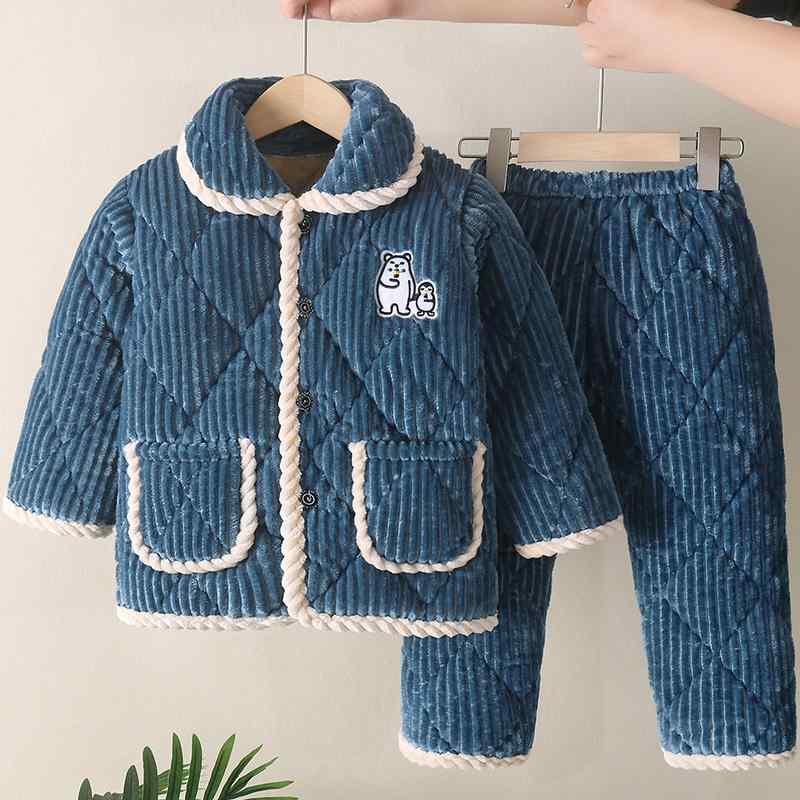 パジャマ キッズ 男の子 女の子 子供用 冬用 厚手 あったか ふわふわ サンゴフリース 裏起毛 三層構造 中綿入り 上下セット ルームウェア 部屋着 防寒 ナイトウェア