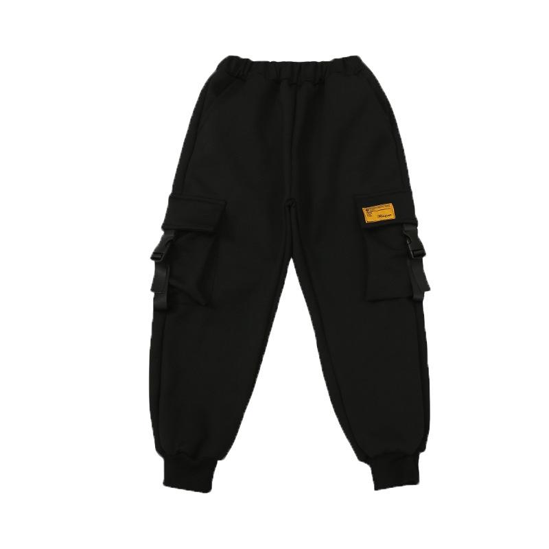 キッズパンツ 男の子 裏起毛 フリース 厚手 冬 ロングパンツ 長ズボン 防寒 カーゴパンツ ワークパンツ ポリエステル素材 暖かい 黒 ブラック 通学 普段使い