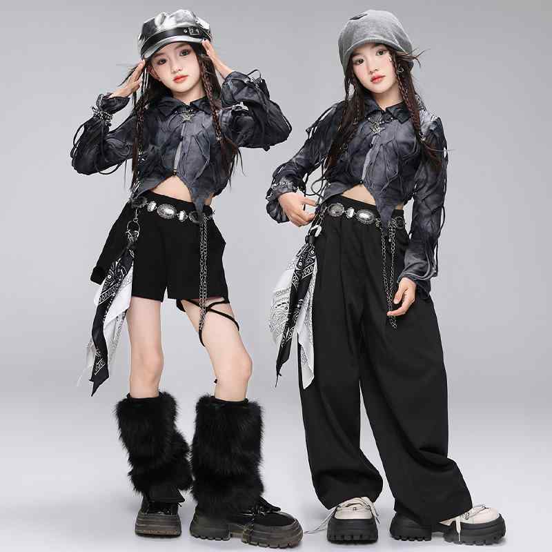 ダンスウェア キッズ 女の子 小学生 幼児 ジャズ ストリート ヒップホップ クール 個性派 ファッション トレンド 発表会 イベント 練習着 ステージ衣装 綿 ポリエステル