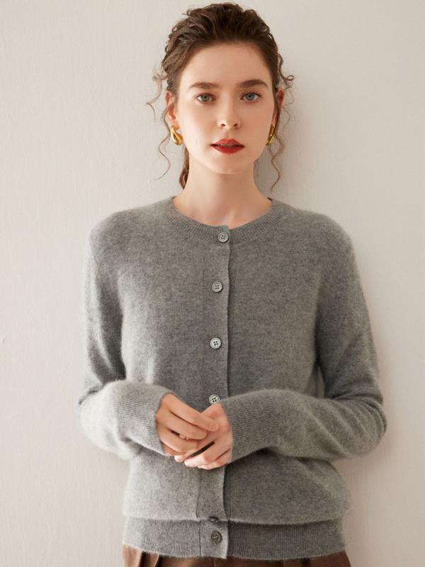 ニットカーディガン レディース 女性用 カシミヤ 長袖 ゆったり ルーズフィット ラウンドネック 前開き ボタン 厚手 柔らかな肌触り 快適 上質 高級感 エレガント 上品 きれいめ オフィス カジュアル 通勤通学 秋冬 トップス 羽織り 着回し｜あじゅり