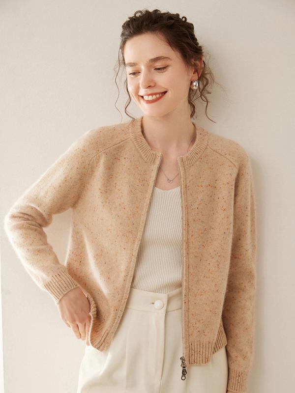 ニットカーディガン レディース 女性用 秋冬 カシミヤ 厚手 ダブルジップ ゆったり ルーズフィット ラグランスリーブ クルーネック 長袖 無地 きれいめ 通勤 エレガント 上品 セーター トップス アウター 羽織り｜あじゅり