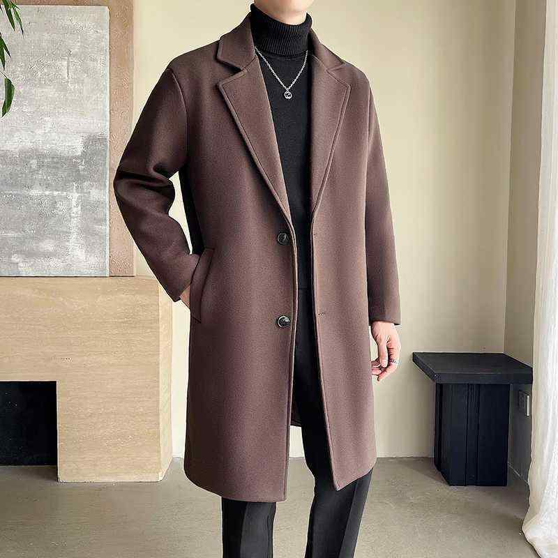 厚地の外套 メンズ 秋冬 ロング丈 羊毛メルトン ポリエステル 中綿入り口・入口 朦々たる ゆったり ルーズフィット テーラードカラー ジップアップ カーキ 心地よい 商行為