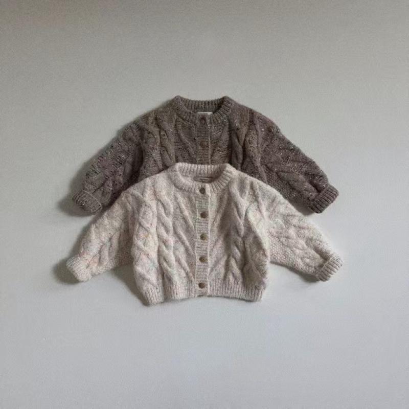 ニットカーディガン ベビー キッズ 子供服 男の子 女の子 ユニセックス 韓国風 クルーネック 丸首 前開き 厚手 長袖 綿 コットン ミックスカラー アーガイル柄 ゆったり オーバーサイズ 柔らか かわいい 春秋冬 着回し 普段使い