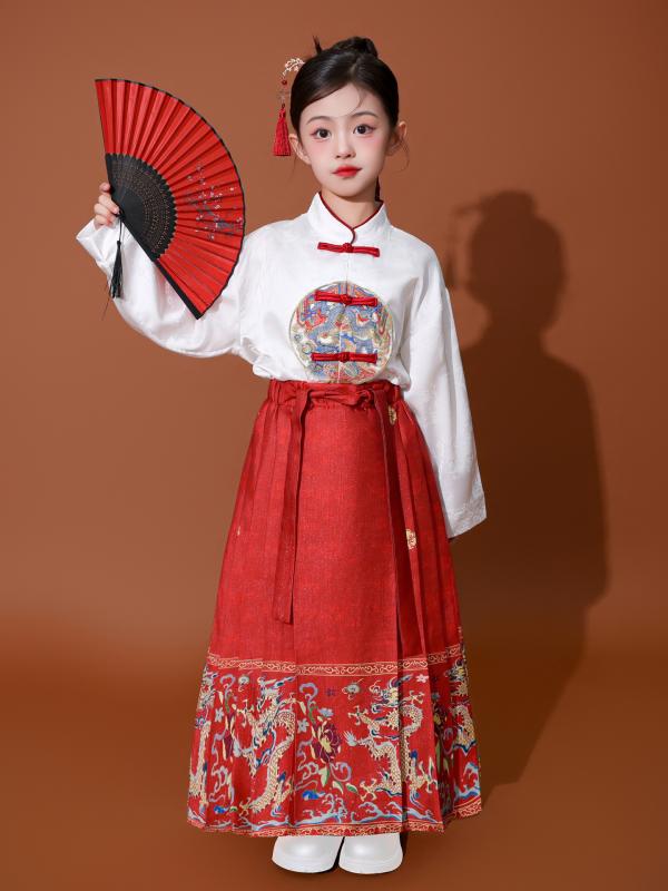 キッズ 女の子 ダンス衣装 チャイナ風 小中学生 運動会 体育祭 発表会 イベント ステージ 演出服 セットアップ 上下セット チアリーディング チームウェア ポリエステル素材 刺・墸入り