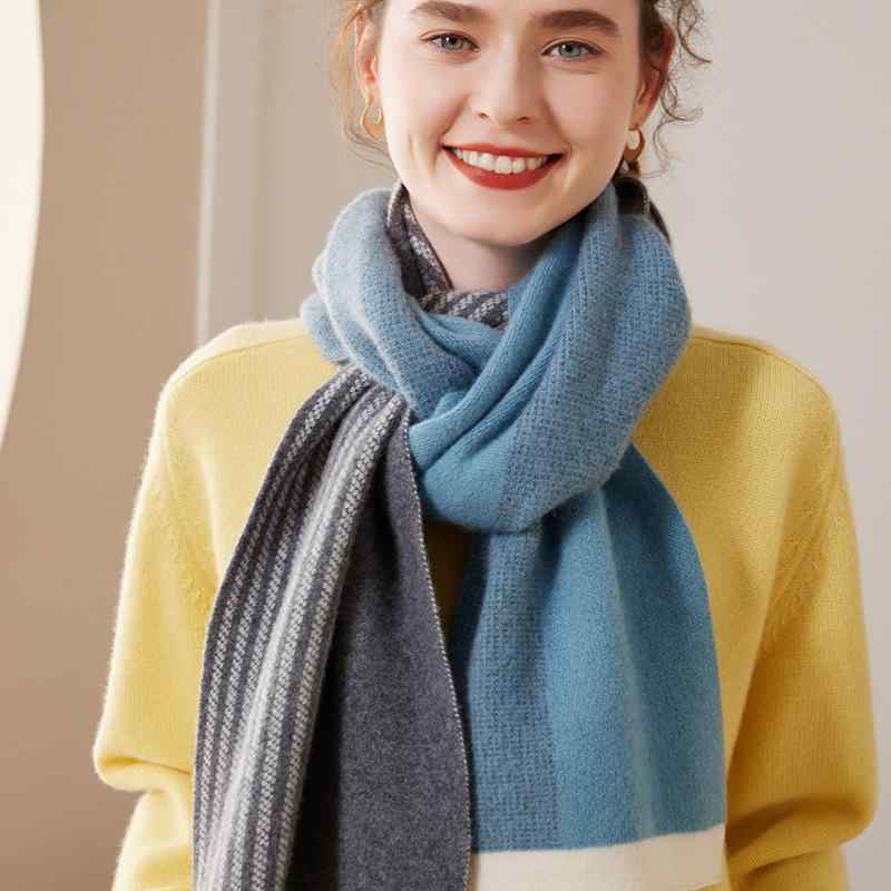 マフラー レディース 女性用 カシミヤ ウール ニット ストール ショール 厚手 大判 防寒 保温 あったか バイカラー 配色 切り替え 2WAY 秋冬 普段使い オフィス カジュアル