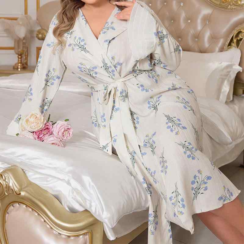 ルームウェア レディース Vネック 長袖 花柄 ロング丈 ワンピースパジャマ 大きいサイズ ゆったり 欧米風 春秋 快適 通気性 部屋着｜あじゅり