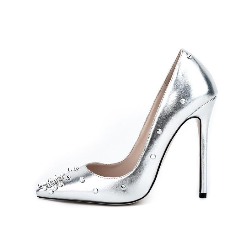 パンプス レディース ポインテッドトゥ シルバー 細ヒール ピンヒール 8cm 10cm 12cm フェイクレザー 大きいサイズ 結婚式 パーティー ドレス ステージ ランウェイ フォーマル イベント 美脚 脚長 エレガント 欧米風