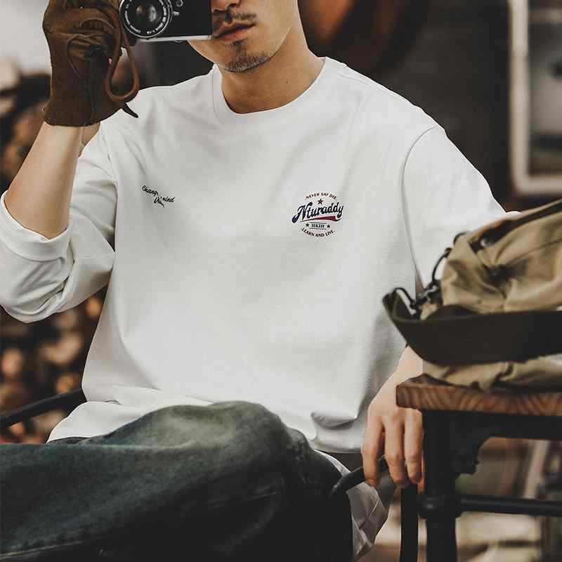 Tシャツ メンズ 男性用 春夏 綿100% ヘビーウェイト クルーネック 長袖 トップス ゆったり オーバーサイズ ビッグシルエット リラックスフィット ロゴ プリント アメカジ カジュアル ストリート 普段使い ホワイト アイボリー 快適 通気性