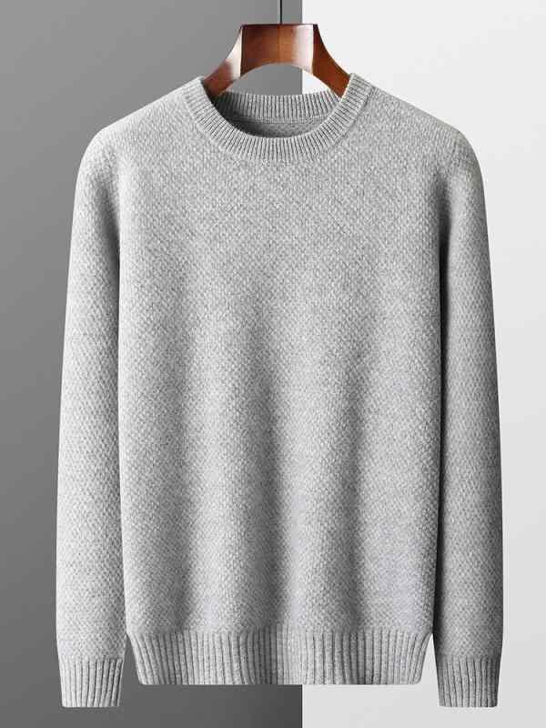 セーター メンズ カシミヤ ウールニット クルーネック 丸首 プルオーバー 長袖 ジャガード 厚手 ゆったり ベーシック カジュアル 普段使い 秋冬｜あじゅり