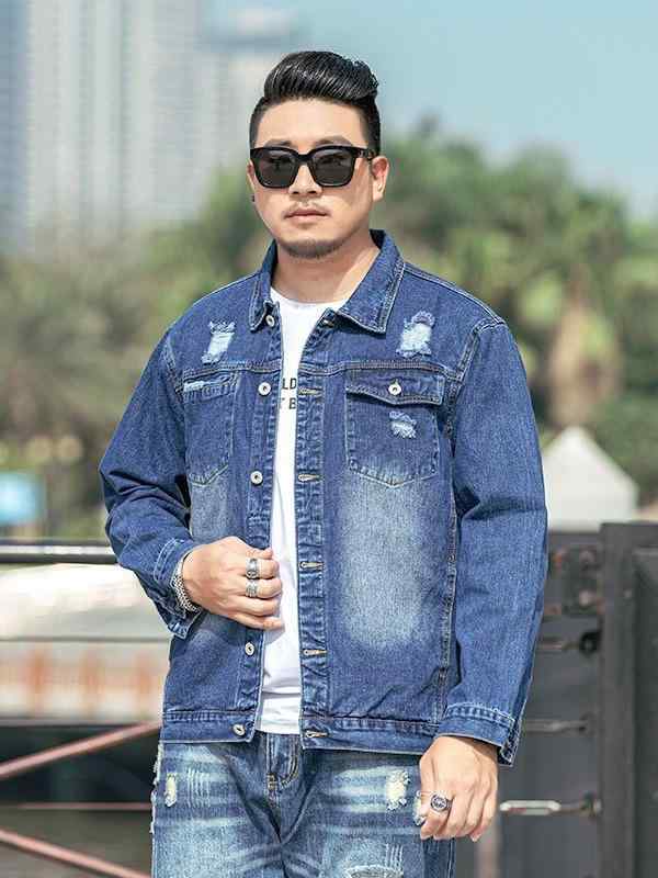 ジャケット ファッション メンズ 春秋 デニム ウォッシュ ダメージ ライトブルー 綿 ゆったり ビッグシルエット アウター カジュアル 普段使い