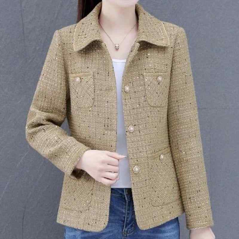 ジャケット レディース 女性用 高級感 上品 きれいめ ミセス ノーカラー ツイード調 テーラード ゆったり ポケット ポリエステル 通勤 オフィス カジュアル 羽織り アウター