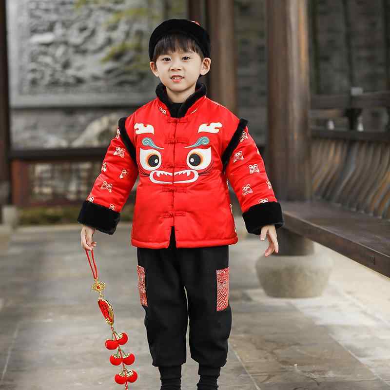 チャイナドレス キッズ 女の子 唐装 中国風 正月服 新年用 冬物 古典柄 レトロ おしゃれ かわいい イベント パーティー ポリエステル 厚手 赤 レッド 8歳以上 中高学年向け