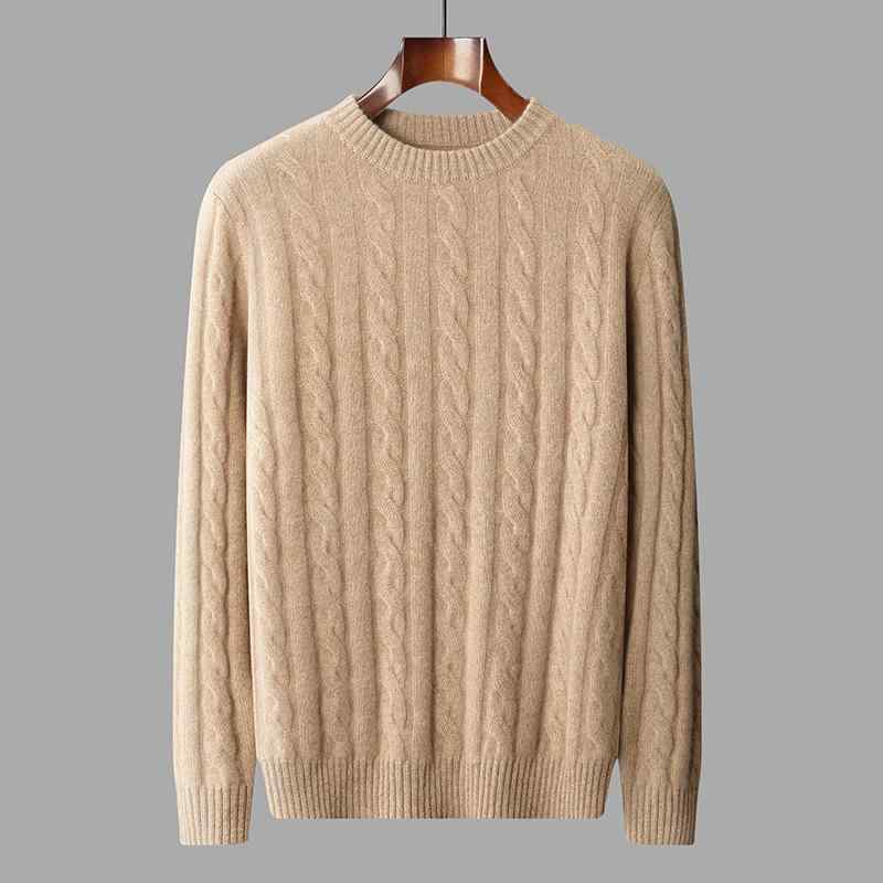 ニット メンズ 秋冬 クルーネック 丸首 カシミヤ100% セーター プルオーバー 厚手 保温 暖かい 上質 ビジネスカジュアル 通勤 普段使い｜あじゅり