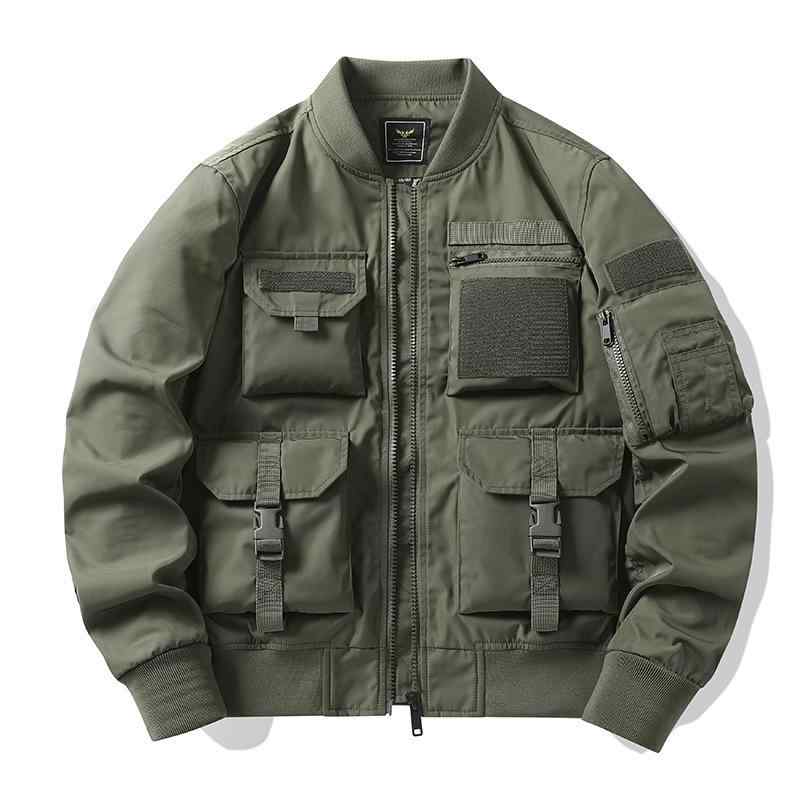ジャケット メンズ 男性用 フライトジャケット アメリカンレトロ 野球ブルゾン ワークジャケット 多ポケット 機能性 防水 防風 耐摩耗性 スタンドカラー ポリエステル カジュアル アウトドア アウター｜あじゅり