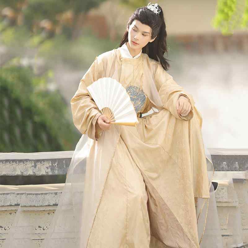 漢服 メンズ 円領袍 中国伝統衣装 明朝風 唐代風 古典的 レトロ モダン 改良版 優雅 上品 ポリエステル 紐デザイン ゆったり コスプレ 舞台衣装 春秋
