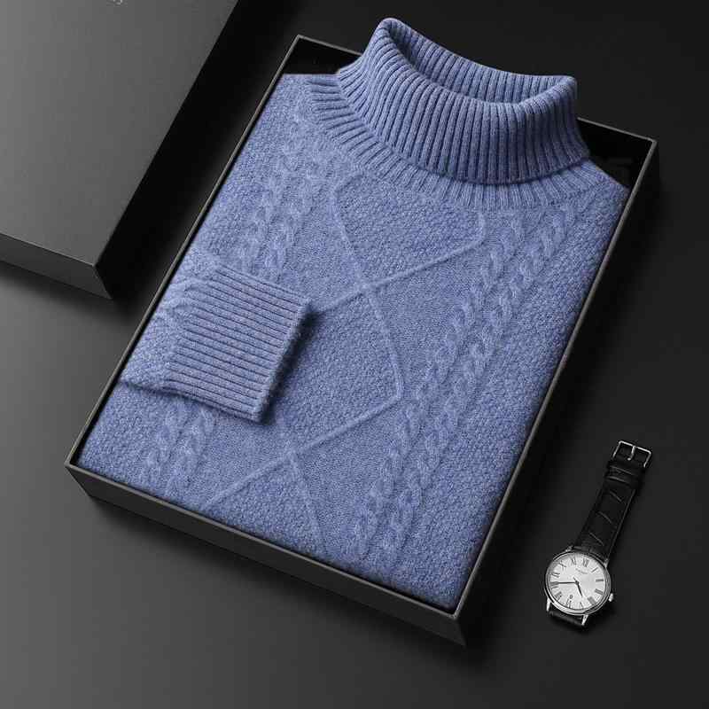 セーター メンズ 男性用 秋冬 厚手 肉厚 プルオーバー ハイネック タートルネック カシミヤ ウール混 ケーブル編み アランニット アーガイル柄 ひし形柄 高級感 ゆったり リラックスフィット カジュアル ビジネス|あじゅり