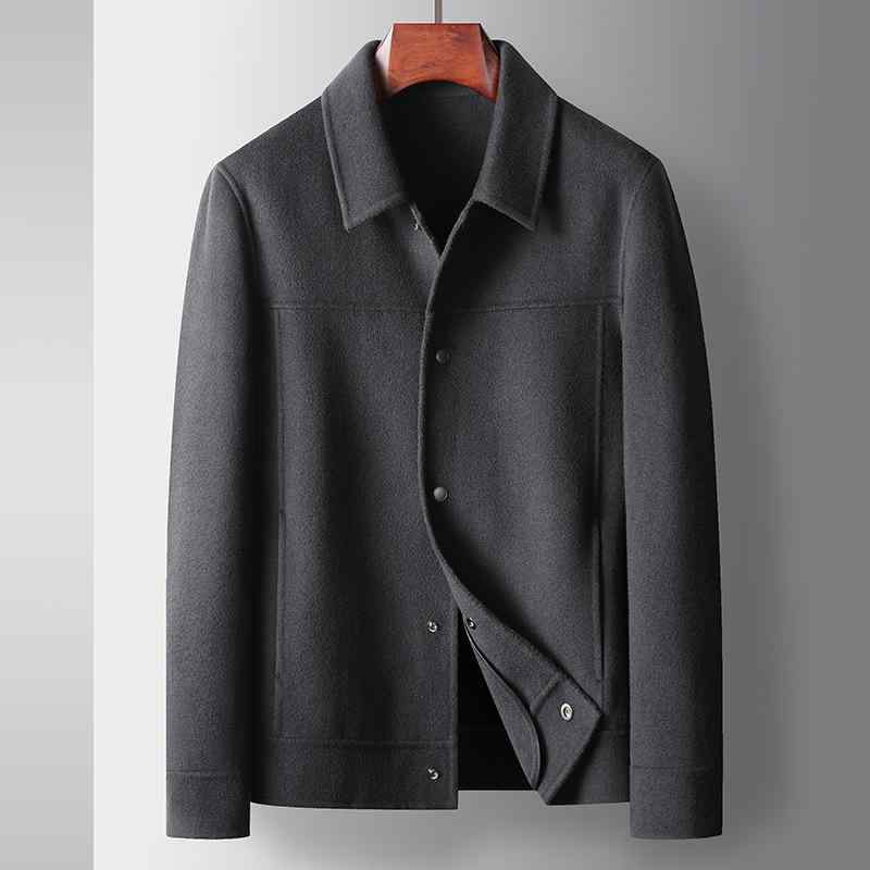 ジャケット メンズ 男性用 秋冬 100% ウール 羊毛 ダブルフェイス 厚手 テーラードカラー ビジネス カジュアル ワークスタイル 通勤 オフィスカジュアル 普段使い 無地 黒 カーキ シングルブレスト アウター