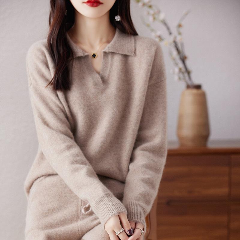 ニットセットアップ レディース 女性用 高品質ウール ポロ襟 長袖 トップス ゆったり リラックス ワイドパンツ きれいめカジュアル 普段使い ルームウェア 秋冬 かわいい