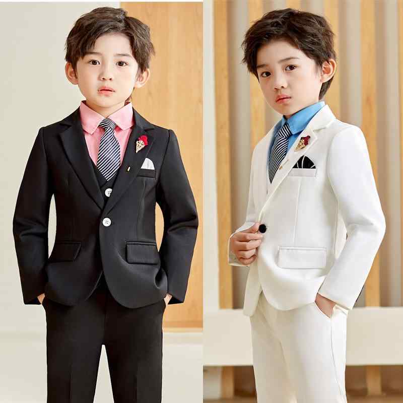 スーツ 男の子 キッズ フォーマル 英国風 おしゃれ かっこいい セットアップ ジャケット パンツ ベスト ジレ 綿 コットン 結婚式 発表会 誕生日 パーティー 礼服 セレモニー 入園式 入学式 卒業式 卒園式 春秋冬 ブラック ホワイト