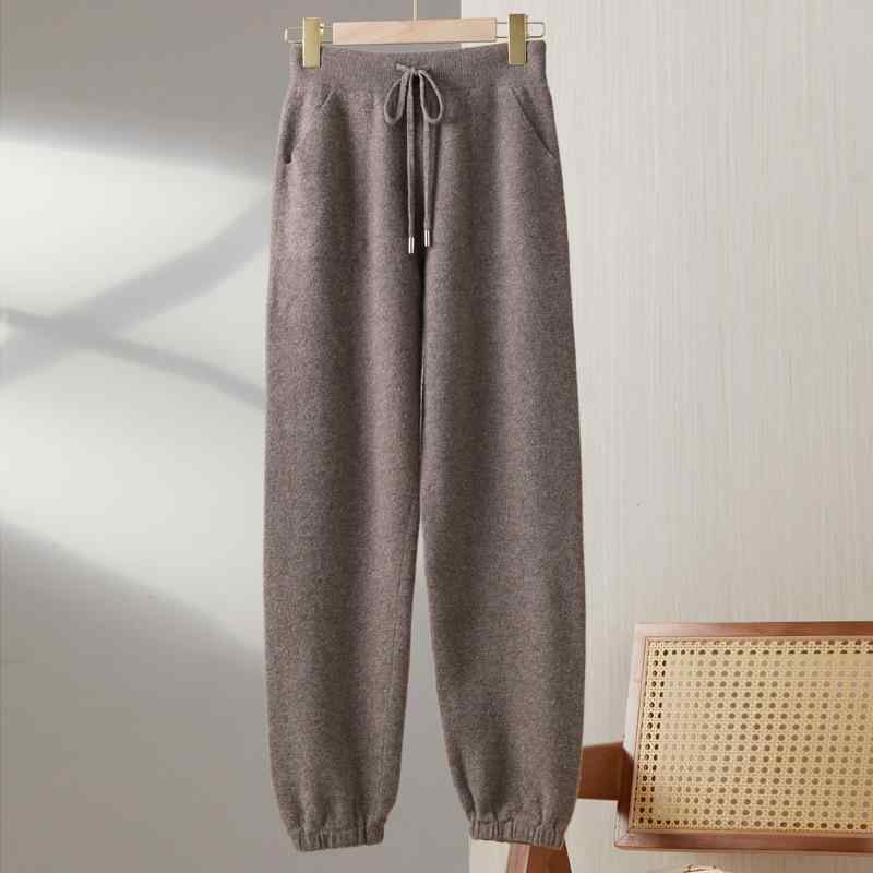 カジュアルパンツ レディース 秋冬 ウール カシミヤ ニット ハイウエスト ストレート ジョガーパンツ リラックス 通勤 伸縮性 ロング丈 中厚手 ベーシック