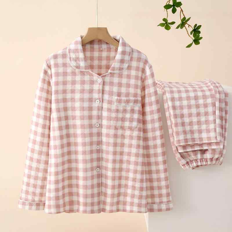 パジャマ レディース 女性用 メンズ 男性用 カップル ペア 綿 コットン 空気層 中綿入り 厚手 保温 防寒 あたたかい チェック柄 長袖 長ズボン セットアップ ルームウェア 部屋着 シンプル カジュアル