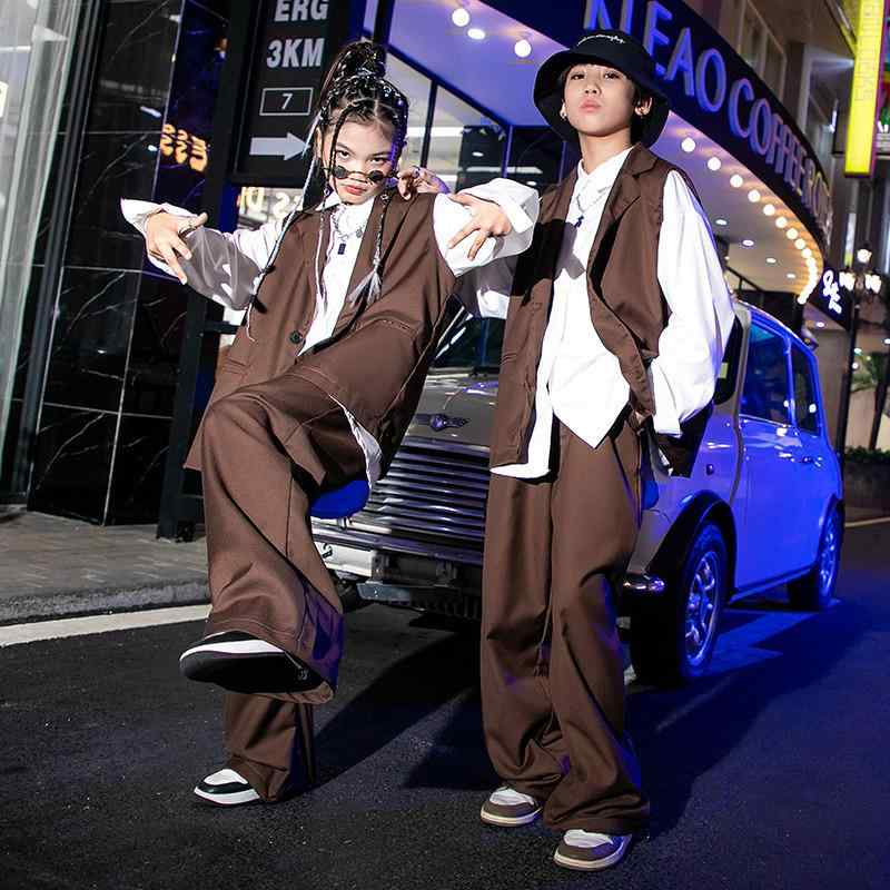 ダンス衣装 キッズ 男の子 女の子 ジャズ ストリート ヒップホップ ベスト ジャケット スーツ スーツパンツ チェック柄 おしゃれ トレンド 発表会 ステージ ファッションショー コットン 春秋