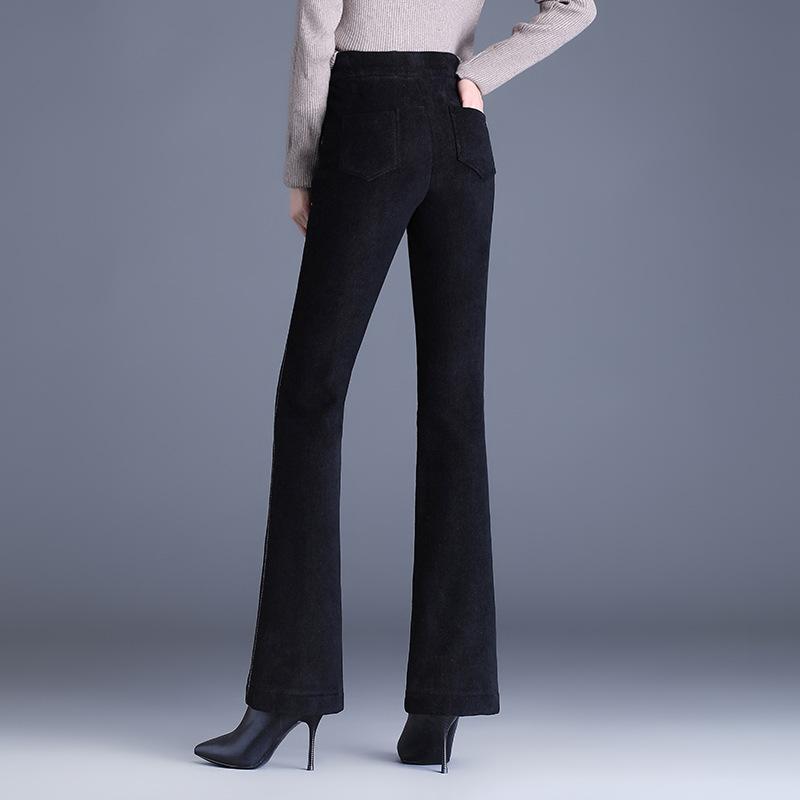 パンツ レディース 裏起毛 暖かい ブーツカット フレアパンツ ロング丈 ウエストゴム ハイウエスト スリム 美脚 通勤 オフィス シンプル エレガント ブラック 秋冬 ポリエステル