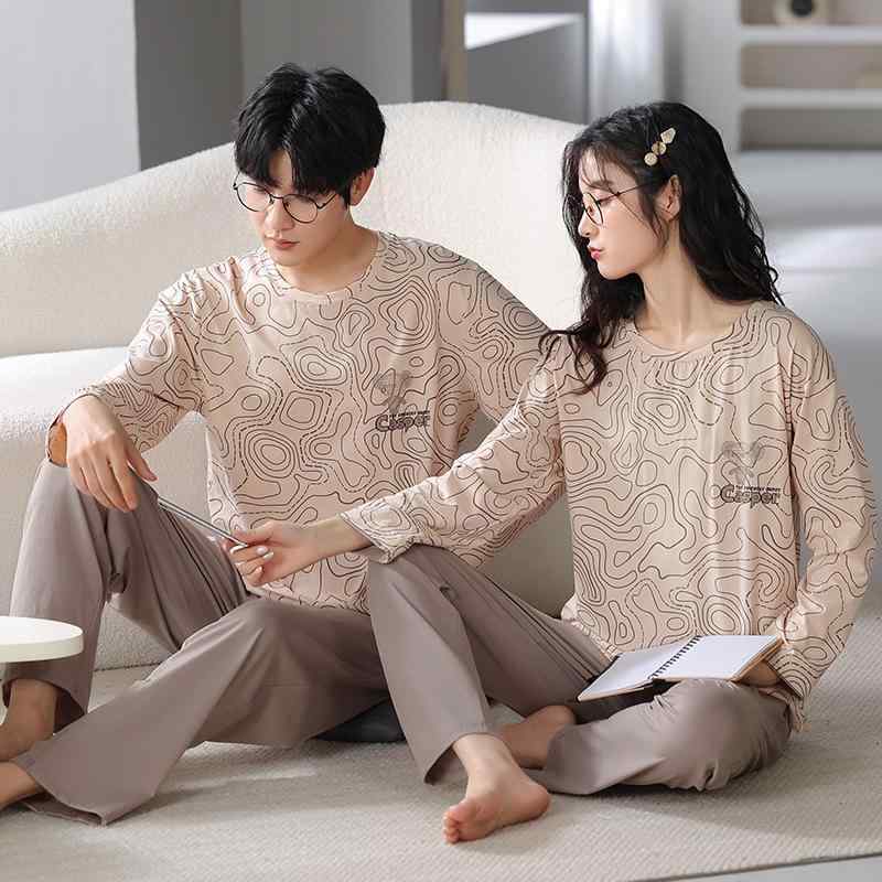 ルームウェア カップル ペア お揃い 男女兼用 春秋用 純綿 コットン 長袖 ロングパンツ かわいい キャラクター 厚手 ゆったり 大きいサイズ 快適 部屋着 セットアップ