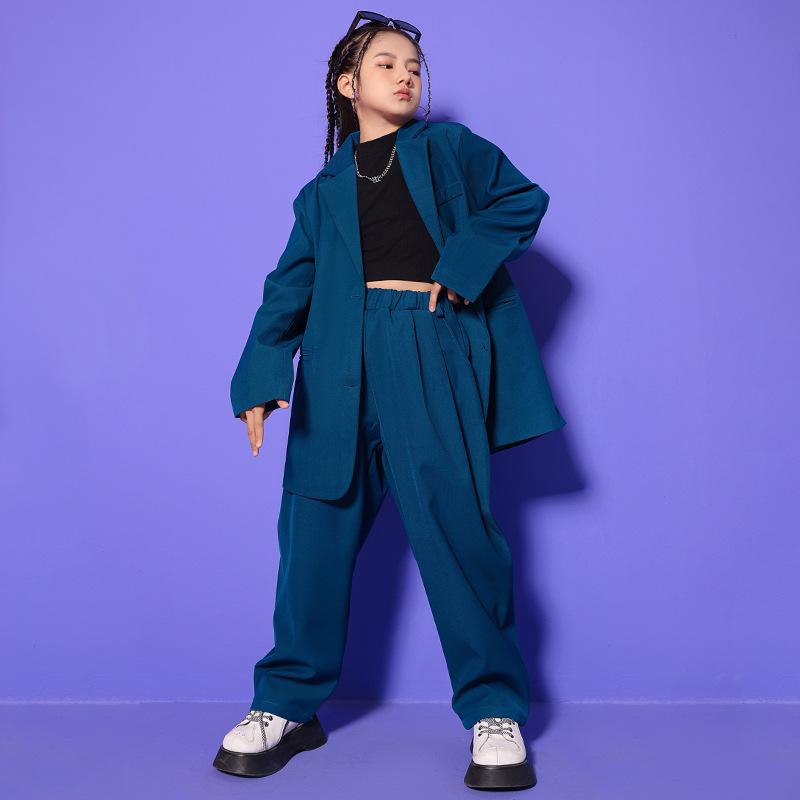 キッズダンス衣装 女の子 ジャズダンス ストリート ヒップホップ ジャケット パンツ セットアップ 発表会 ステージ イベント クール おしゃれ 黒 ポリエステル 上下セット