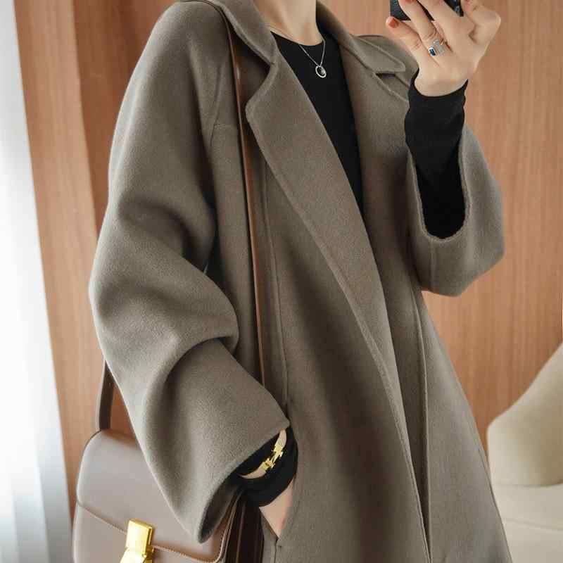 厚地の外套 レディース ダブル人間の顔 羊毛 カシミール ロング丈 厚地の外套大きさ ゆったり 気が大きい大きさ テーラードカラー 秋冬 アウター 御前上等感 御前上等 好いたらしいめ 心地よい