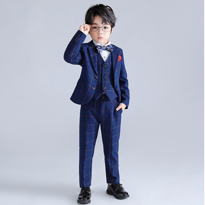 スーツ 男の子用 韓国風 フォーマル ジャケット ブレザー 礼服 ピアノ発表会 演奏会 結婚式 七五三 入学式 卒業式 卒園式 舞台衣装 セレモニー 無地 チェック柄 ネイビー 秋冬春 スリーシーズン おしゃれ 上品