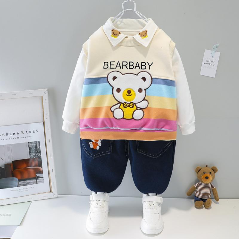 セットアップ キッズ 男の子 ベビー 秋冬 裏起毛 フリース 厚手 長袖 長ズボン スリーピース 韓国ファッション キャラクター柄 ストライプ かわいい おしゃれ 綿 コットン 幼児 園児 普段着 通園 開閉式股 4,418円