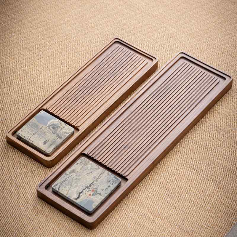 茶盤 ウォールナット材 烏金石 急須置き ティートレー 新中華風 国潮風 和モダン 高級感 上質 家庭用 オフィス用 兼用 天然木 無垢材 長方形 排水 水切り おしゃれ シンプルモダン