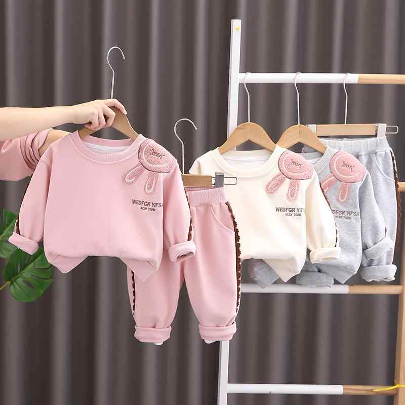 セットアップ 女の子 ベビー キッズ 子供服 春秋 おしゃれ かわいい うさぎ耳 トレーナー スウェット ロングパンツ 上下セット 綿 柔らか素材 カジュアル 韓国風 2点セット
