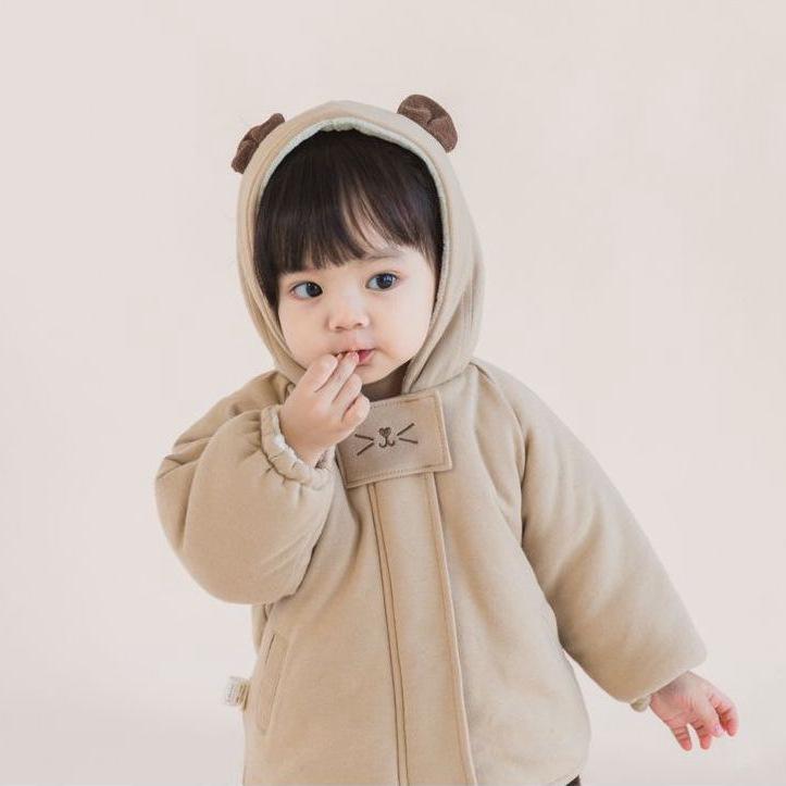 ジャケット キッズ ベビー 男の子 女の子 秋冬 フード付き 耳付き キャラクター コットン 綿入り 厚手 防寒 暖かい おしゃれ かわいい 個性的 ジップアップ 杏色 通園 通学 お出かけ 普段使い
