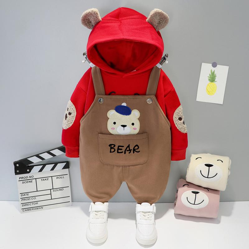 セットアップ 子供服 ベビー服 男の子 女の子 秋冬 裏起毛 かわいい キャラクター フード付き パーカー サロペット オーバーオール 綿素材 長袖 ロングパンツ カジュアル 普段着 上下セット 2点セット