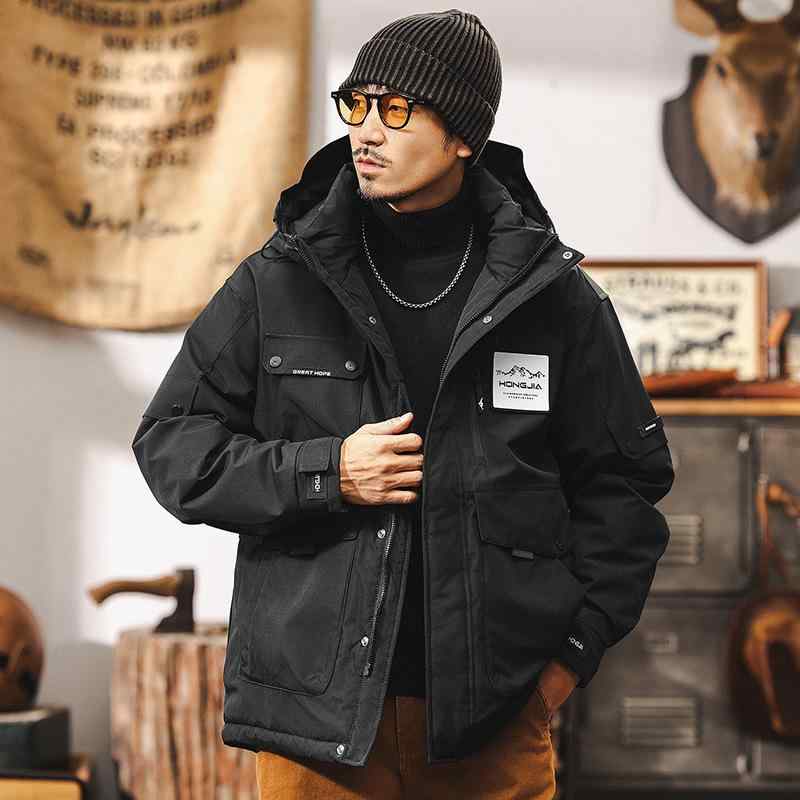 ダウンジャケット メンズ アメカジ テックウェア風 グラフェン蓄熱 モッズコート フード付き ロング丈 オーバーサイズ 厚手 防寒 抗菌 防汚 アウトドア スターリーブラック ディープシーブルー 秋冬|あじゅり