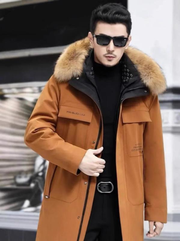 厚地の外套 メンズ 成人男性用 アウター なめし革毛革一体型 ボンネット付き添い人 ジップアップ 取りはらい能力のある 毛革襟 ラインドライブ付き添い人 写実的ミンクのコート カワウソ獣の皮 秋冬 朦々たる 生あたたかい 防寒 ルーズフィット 心地よい