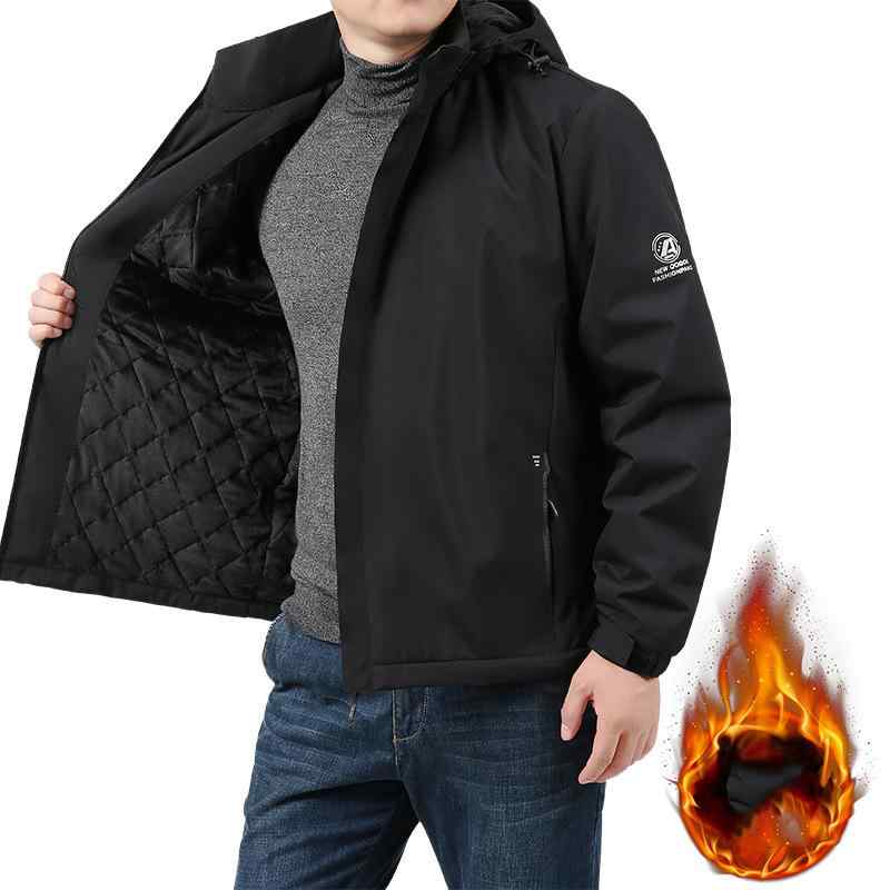 ジャケット メンズ 男性用 秋冬 フード付き 裏ボア 厚手 防寒 保温 プリント ジップアップ ウィンドブレーカー マウンテンパーカー アウトドア スポーツ 通気性 ポリエステル