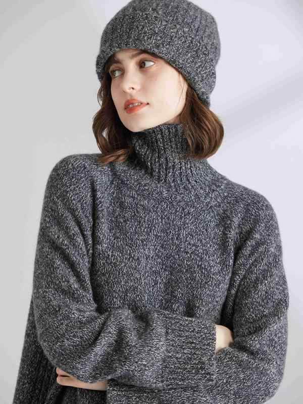 ニット レディース 女性用 秋冬 100%純カシミヤ ハイネック タートルネック ケーブル編み アラン編み 無地 厚手 長袖 ゆったり ルーズシルエット プルオーバー ブラウン系 ボルドー系 グレー系 大人 カジュアル