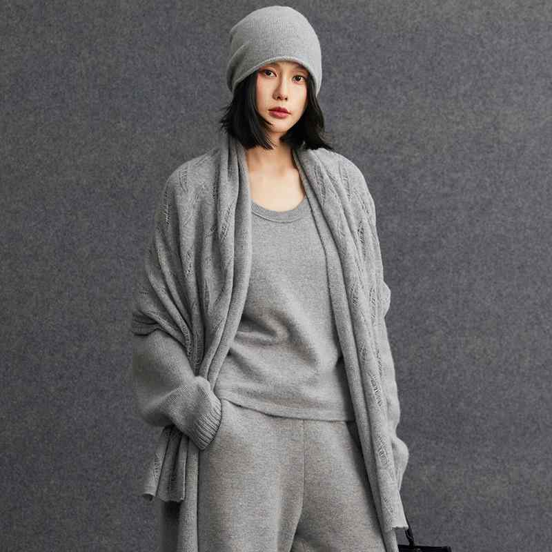 マフラー レディース 女性用 カシミヤ ヤギカシミヤ ソフト 柔らか なめらか 肌触り 厚手 保温性 防寒 無地 シンプル 透かし編み ニット ストール 上品 カジュアル 秋冬