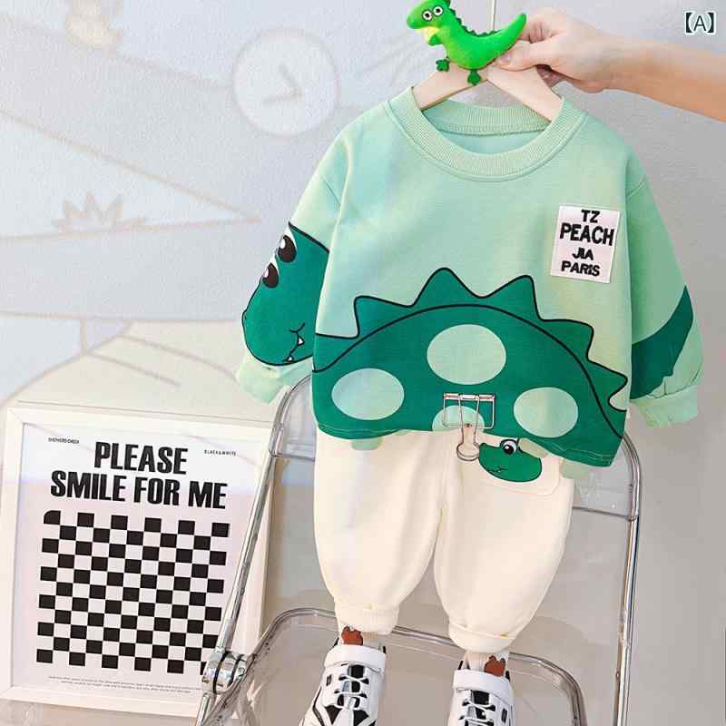 キッズ 男の子 ベビー キャラクター スウェット トレーナー パンツ ボトムス 長袖 2点セット セットアップ 韓国風 綿 かわいい 普段着 お出かけ 春秋 カジュアル グリーン ブラック アイボリー