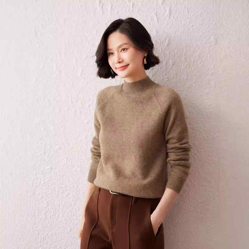 ニット レディース 秋冬 カシミヤ混 プルオーバー ハイネック 定番 無地 シンプル 長袖 普段使い オフィス カジュアル あったか 柔らかい 肌触り