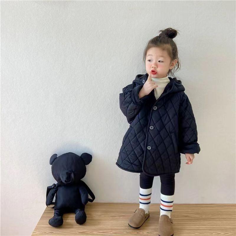 キッズ 女の子 ベビー 子供服 秋冬 中綿コート アウター フード付き 厚手 暖かい 防寒 柔らか 普段使い 個性的 おしゃれ 韓国風 無地 オフホワイト ブラック