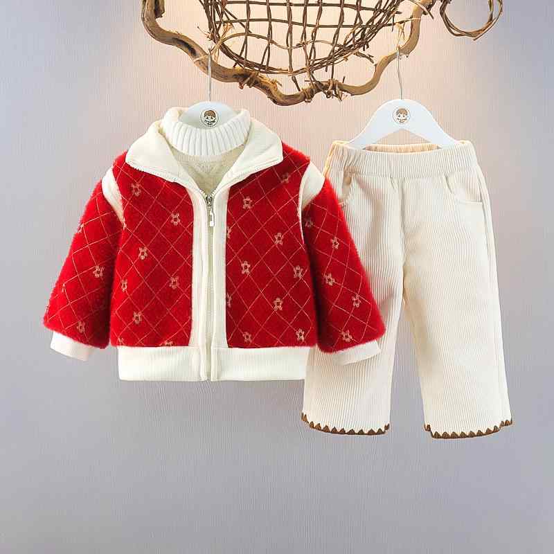 子供服 女の子 ベビー 1-3歳児 冬 裏起毛 あったか 長袖 ジップアップ トップス ロングパンツ 2点セット 上下セット コットン カジュアル 普段使い 部屋着 無地 ブラック レッド
