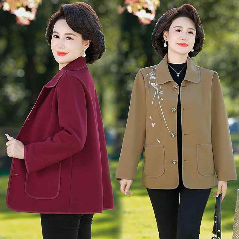 ウィンドブレーカー レディース 女性 ミセス 中高年 春秋 ショート丈 ゆったり 大きいサイズ カジュアル 普段使い ポリエステル素材 長袖 襟付き レッド カーキ ライトアウター ブルゾン ジャケット